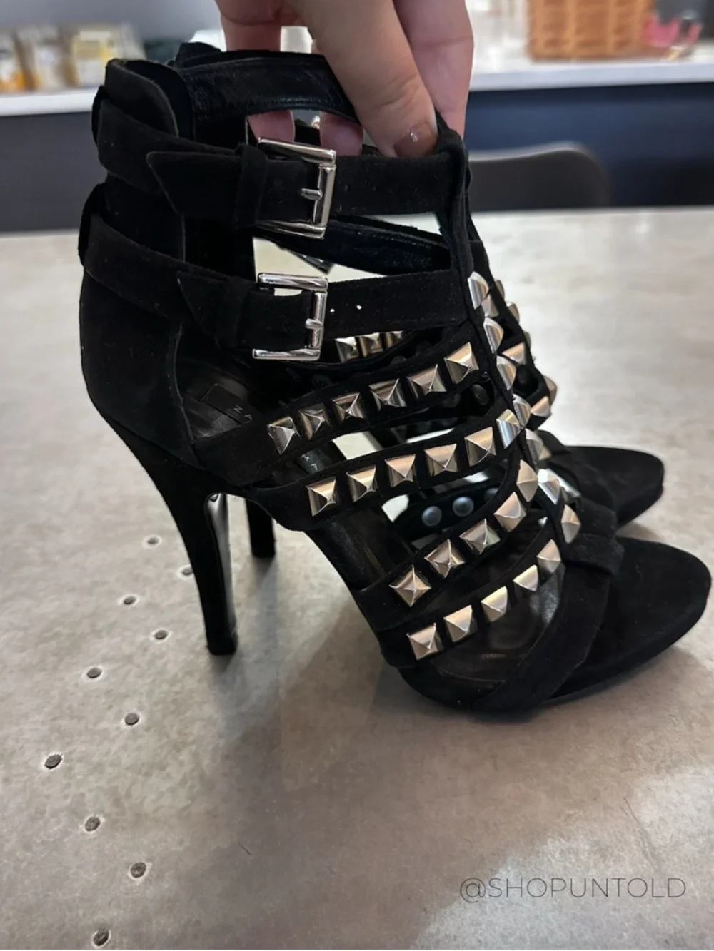 Zara STUDDED Suede Heels Black EU 38 - Picture 5 of 7